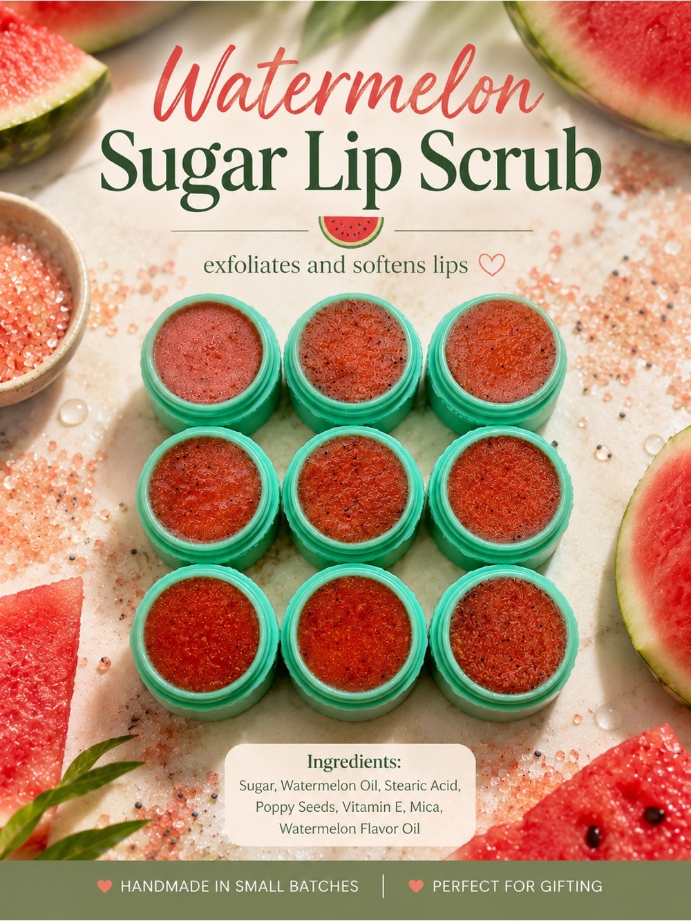 Hand Crafted “Watermelon Sugar” Flavored Lip Scrub